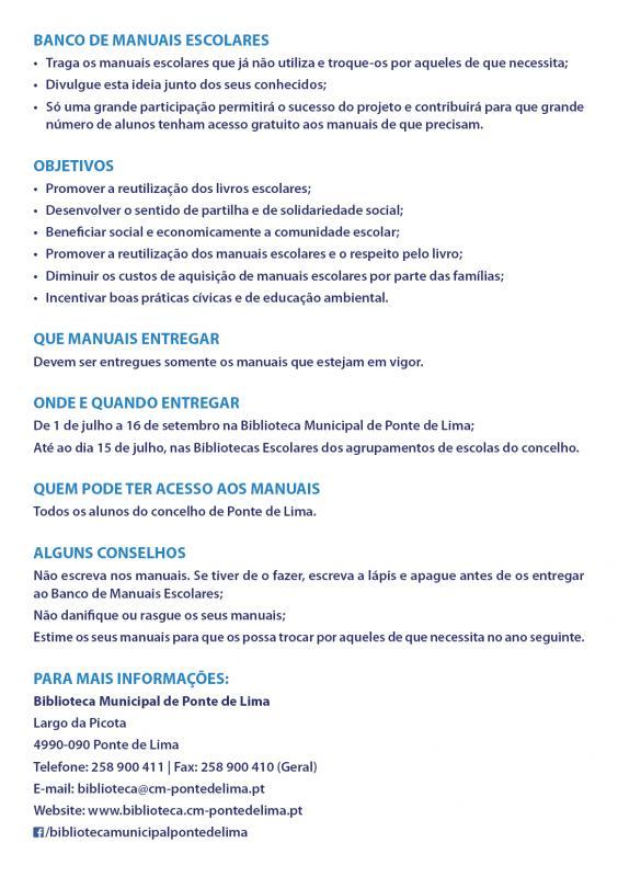 Participe no Banco de Manuais Escolares do Município de Ponte de Lima